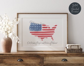 American Flag 4th of July Printable Wall Art, National Anthem Watercolor, Patriotic Independence Day Decor, Memorial Day, Instant Download