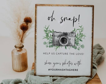 Oh Snap Wedding Hashtag Sign Template, Printable Photobooth Sign, Editable Wedding Instagram Social Media Sign, Instant Download, #MW3