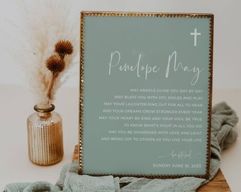 Sage Green Modern Baptism Prayer Sign Template, Printable Gender Neutral Christening Prayer, Editable Dedication Gift, Digital Download #SGB