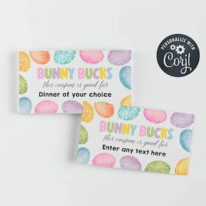Printable Easter Coupon Template, Editable Kids Bunny Bucks, Easter Egg Hunt Vouchers, Personalized Egg Stuffers, Instant Download, #E1