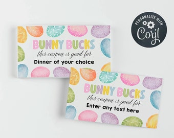 Printable Easter Coupon Template, Editable Kids Bunny Bucks, Easter Egg Hunt Vouchers, Personalized Egg Stuffers, Instant Download, #E1