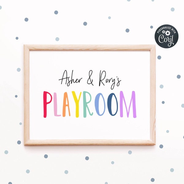 Personalized Playroom Name Sign, Printable Playroom Decor, Editable Playroom Names, Rainbow Playroom Art, Sibling Playroom, Instant Download