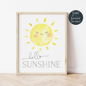 Hello Sunshine Nursery Print, Printable Baby Kids Playroom Digital Wall Art, Sunshine Nursery Decor, Gender Neutral Print, Instant Download