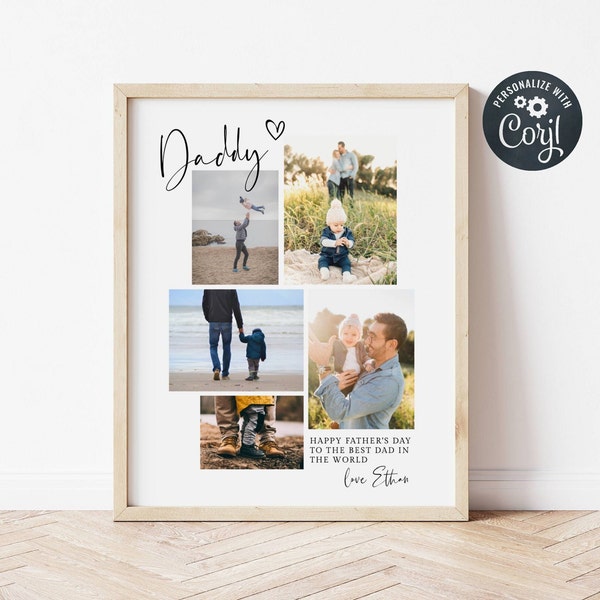 Father's Day Photo Gift Template, Printable Dad Birthday Photo Collage, Editable Photo Gift For Dad From Kids, Daddy Art, Instant Download