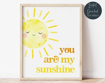 You Are My Sunshine Nursery Print, Printable Baby Kids Playroom Digital Art, Sunshine Nursery Decor, Boho Neutral Print, Instant Download