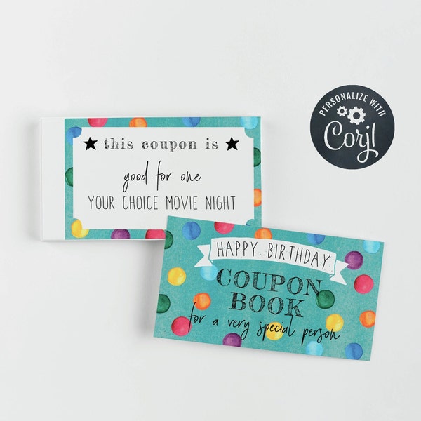 Printable Birthday Coupon Template, Editable Coupon Book, Happy Birthday Voucher Gift, Personalised DIY Birthday Coupons, Instant Download