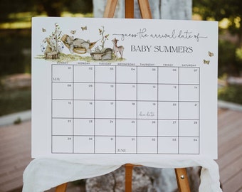 Calendario per indovinare la data di nascita del bambino a tema bosco, gioco stampabile per baby shower con animali del bosco, calendario modificabile della data presunta del parto, download digitale, #WS