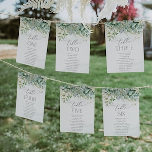 Greenery Sitzkarten-Hochzeitsvorlage, druckbare Eukalyptus-Tischkarte, bearbeitbare Sitzplatzkarte für Boho-Hochzeiten, sofortiger Download, #SW
