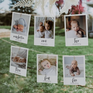 Modèle minimaliste de bannière photo pour le premier anniversaire, cartes d'étape mensuelles modifiables pour la 1ère année de bébé, guirlande photo imprimable téléchargement immédiat #B7