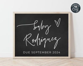Chalkboard Baby Announcement Sign, Printable Pregnancy Reveal Sign Template, Editable Pregnancy Announcement Photo Prop, Instant Download