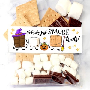 Printable S&#39;mores Halloween Treat Bag Toppers, No Tricks Just S&#39;more Treats Bag Topper, School Classroom Halloween Tag, Instant Download