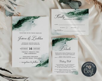 DIY Wedding announcement Set with invitation Wedding Invitation set Orange Abstract wedding suite details rsvp and reception cards