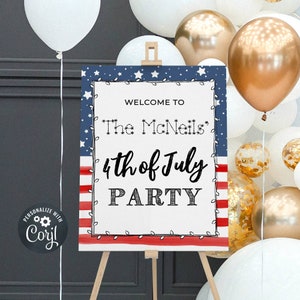 4th Of July Party Welcome Sign Template, Printable Stars & Stripes Welcome Poster, Editable Red White Blue Sign, Instant Download, #J3
