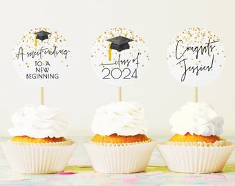 Graduation Class Of 2024 Cupcake Topper Template, Printable Grad Party Cupcake Picks, Editable Graduate Cake Toppers, Instant Download, #GC