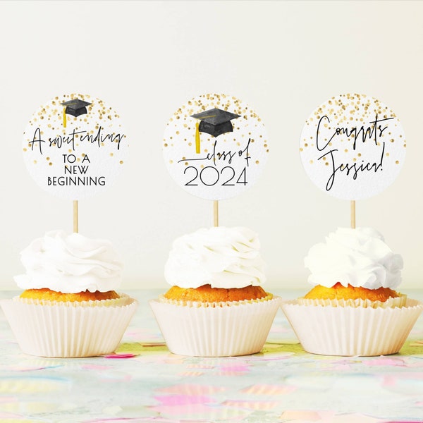 Graduation Class Of 2024 Cupcake Topper Template, Printable Grad Party Cupcake Picks, Editable Graduate Cake Toppers, Instant Download, #GC
