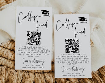 QR Code College Fund Insert Card Template, Printable Modern Grad Invite Enclosure, Editable Venmo Future Donation Card, Instant Download #SG