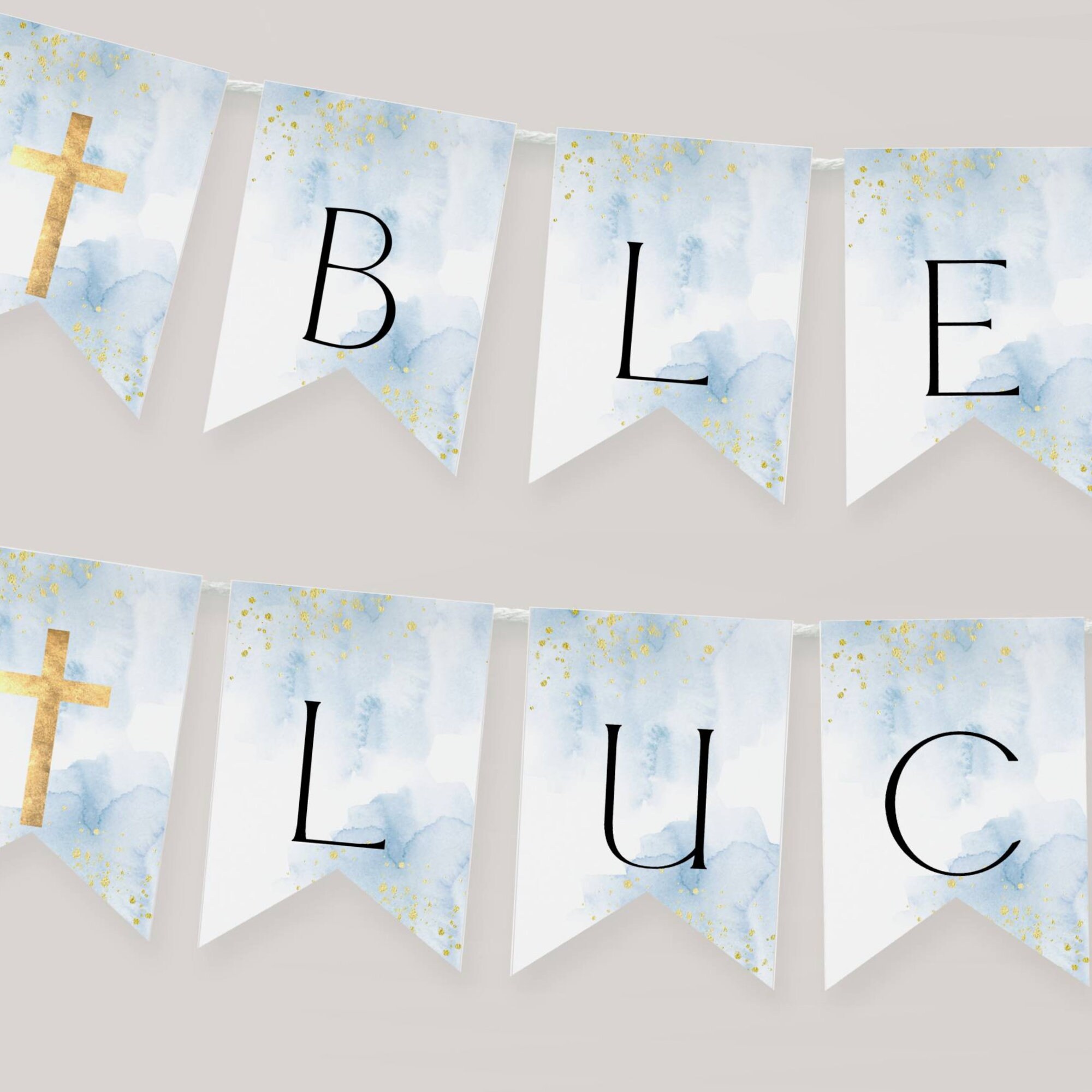 Blue \u0026 Gold Baptism Banner Template, Printable Light Baby Blue Watercolor  Bunting, Editable God Bless Boys Christening, Instant Download #BB - Etsy, image size:2000x2000