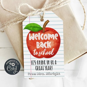 Back To School Gift Tag Template, Printable Apple First Day Of School Favor Tag, Editable Teacher Classroom Student Tag, Instant Download