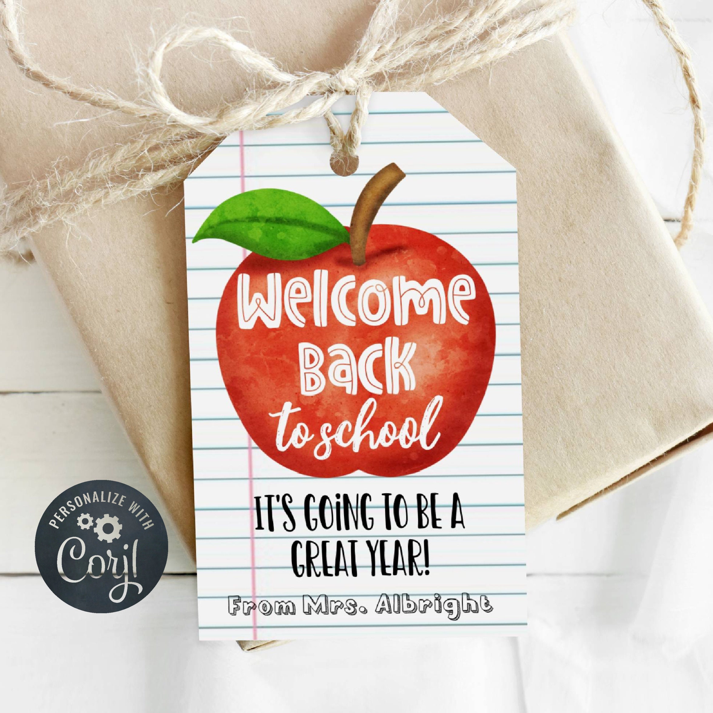 Back To School Gift Tag Template, Printable Apple First Day Of School Favor Tag, Editable Teacher Classroom Student Tag, Instant Download