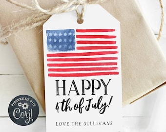 Amerikanische Flagge 4. Juli Favor Tag Vorlage, druckbare moderne Juli 4th Party Tag, bearbeitbare Unabhängigkeitstag Geschenkanhänger, Sofort Download