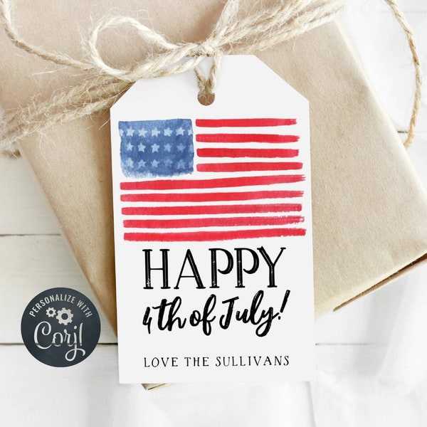 American Flag 4th of July Favor Tag Template, Printable Modern July 4th Party Tag, Editable Independence Day Gift Tag, Instant Download