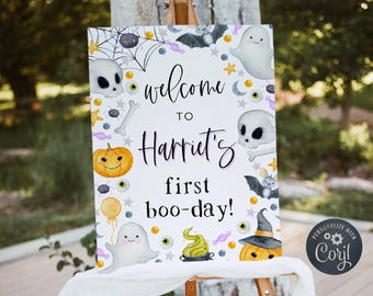 Halloween Birthday Party Welcome Sign Template, Printable Spooky One Poster, Editable Spooktacular Any Age Party Sign, Digital Download, #H3