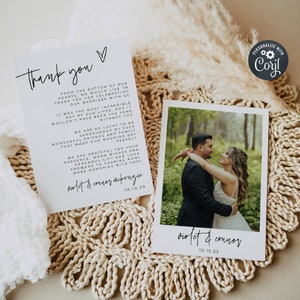 Minimalistische Foto Dankeschön-Kartenvorlage, druckbare moderne Hochzeit Dankeschön, bearbeitbare Boho Herz Dankeschön Nachricht, sofort Download, #MW4