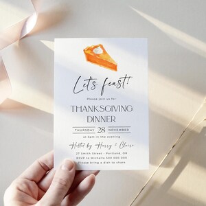 Thanksgiving Dinner Kürbiskuchen Einladung Vorlage, druckbare minimale Friendsgiving einladen, bearbeitbare Dinner Party einladen, digitaler Download Bild 6