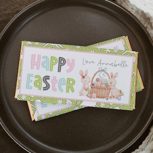 Easter Chocolate Bar Wrapper Template, Printable Pastel Bunnies Easter Eggs Candy Bar Label, Editable School Easter Favors, Instant Download