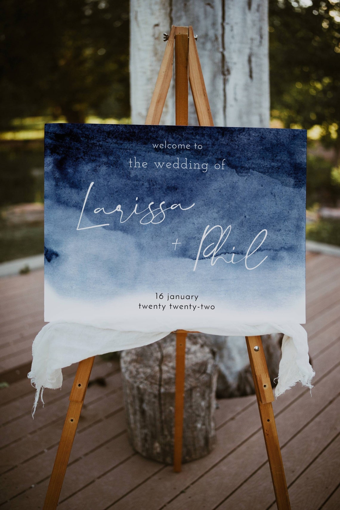 Navy Watercolor Wedding Welcome Sign Template Printable Dark image 1