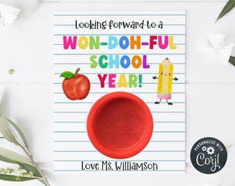 Back To School Play Dough Card Template, Printable Won-doh-ful School Year Playdoh Holder, Editable First Day Gift Tags, Instant Download