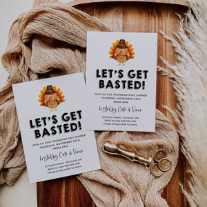 Let's Get Basted Friendsgiving Invitation Template, Printable Turkey Thanksgiving Dinner Invite, Editable Potluck Invite, Instant Download image 3