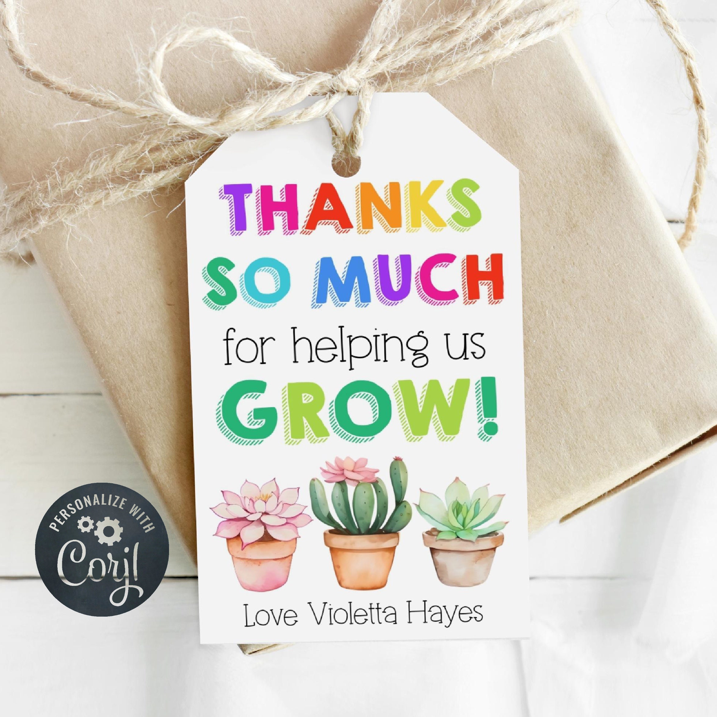Succulent Teacher Appreciation Tag Template, Printable Thank You for ...