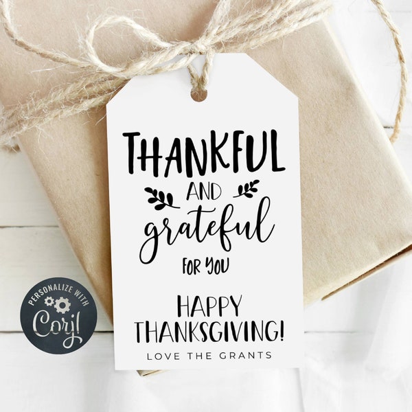 Printable Thanksgiving Favor Tag Template, Editable Friendsgiving Gift Tag, Minimalist Thanksgiving, Grateful Thankful Tag, Instant Download