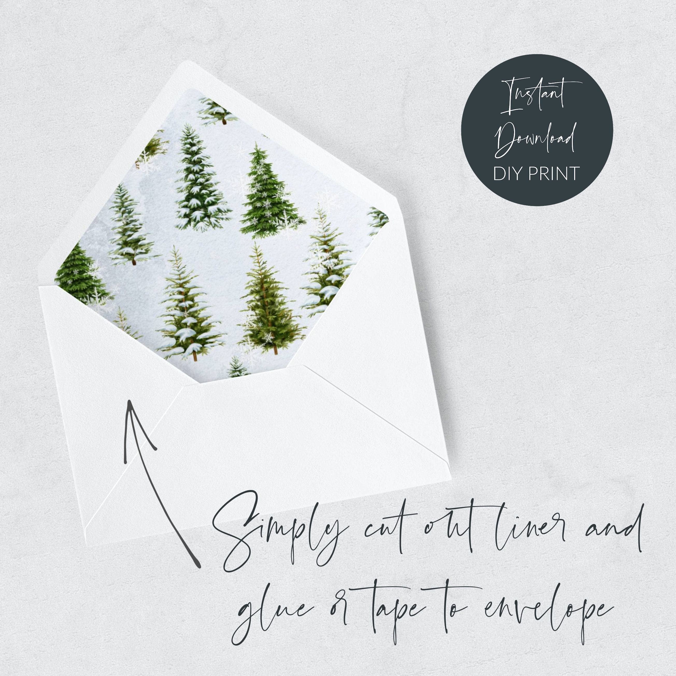 Tree Liners Printable Watercolor Pine Trees Envelope Liner, Rustic Snowflake ...