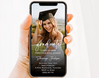 Electronic Photo Graduation Party Invitation Template, Editable Graduate Evite Announcement, Modern Digital Grad Invite, Digital Download