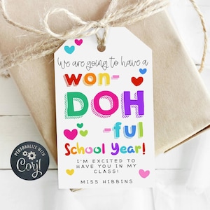 Wondohful School Year Gift Tag Template, Printable First Day Playdough Favor Tag, Editable Back To School Classroom Tags, Instant Download
