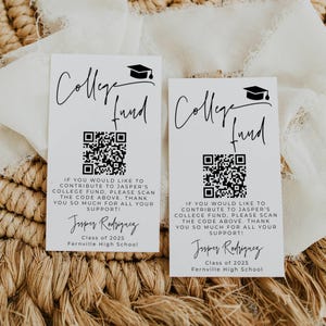 QR-Code College Fund Insert Card Template, druckbare moderne Grad-Einladungsbeilage, bearbeitbare Venmo Future-Spendenkarte, sofortiger Download #SG
