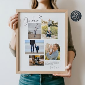 Father's Day Photo Gift Template, Printable Dad Birthday Picture Collage, Editable Photo Gift For Dad From Kids, Daddy Art, Instant Download