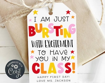 Back To School Gift Tag Template, Printable Bursting With Excitement Class Favors, Editable First Day Star Tag, Digital Download