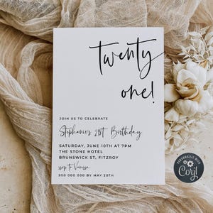 Minimalist Birthday Party Invitation Template, Printable 21st Birthday Invite, Editable Simple Any Age Invitation, Instant Download