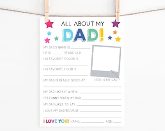 Tutto su mio papà, stampabile, regalo per la festa del papà dai bambini, questionario su papà, attività da completare, download digitale in PDF