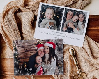 Winter Stars Photo Holiday Card Template, Printable Christmas Card, Editable Modern Minimalist Family Greeting Card, Digital Download