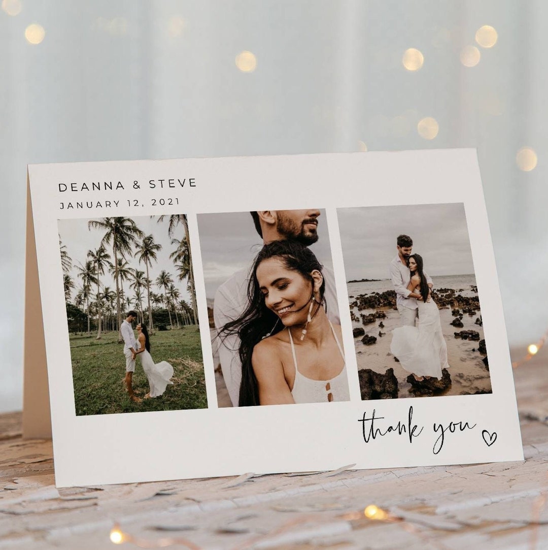 Folded Photo Thank You Card Template, Printable Modern Wedding Thank ...