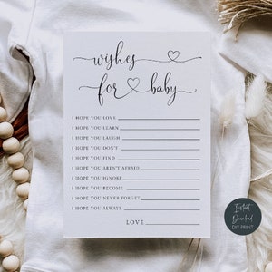 Wensen voor baby kaarten afdrukbaar, moderne harten lieve baby activiteit, baby advies aandenken kaarten, babyshower spelletjes, instant download, #HF