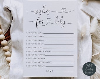 Wishes For Baby Cards Printable, Modern Hearts Dear Baby Activity, Baby Advice Keepsake Cards, Baby Shower Games, Digital Download, #HF