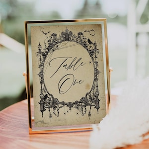 Halloween Gothic Frame Table Number Template, Printable Vintage Wedding Table Signs, Editable Spooky Haunted Decor, Instant Download, #H8