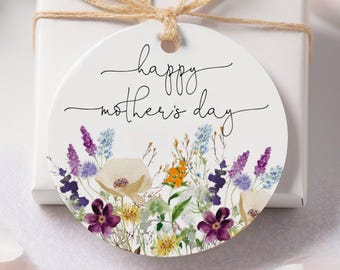 Wildflowers Mother's Day Gift Tag Template, Printable Floral Mothers Day Cookie Tag, Editable Round Present Tag For Mom, Digital Download