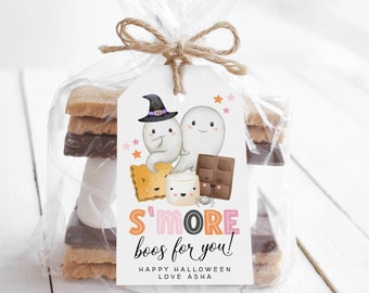 Halloween S'more Boos For You Gift Tag Template, Printable Ghost Smores Favor Tag, Editable School Halloween Treat Tag, Instant Download