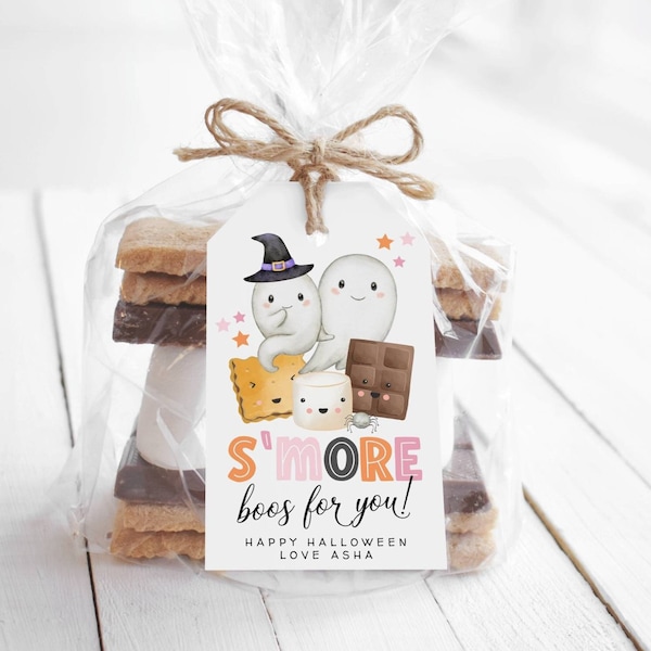 Halloween S'more Boos For You Gift Tag Template, Printable Ghost Smores Favor Tag, Editable School Halloween Treat Tag, Instant Download